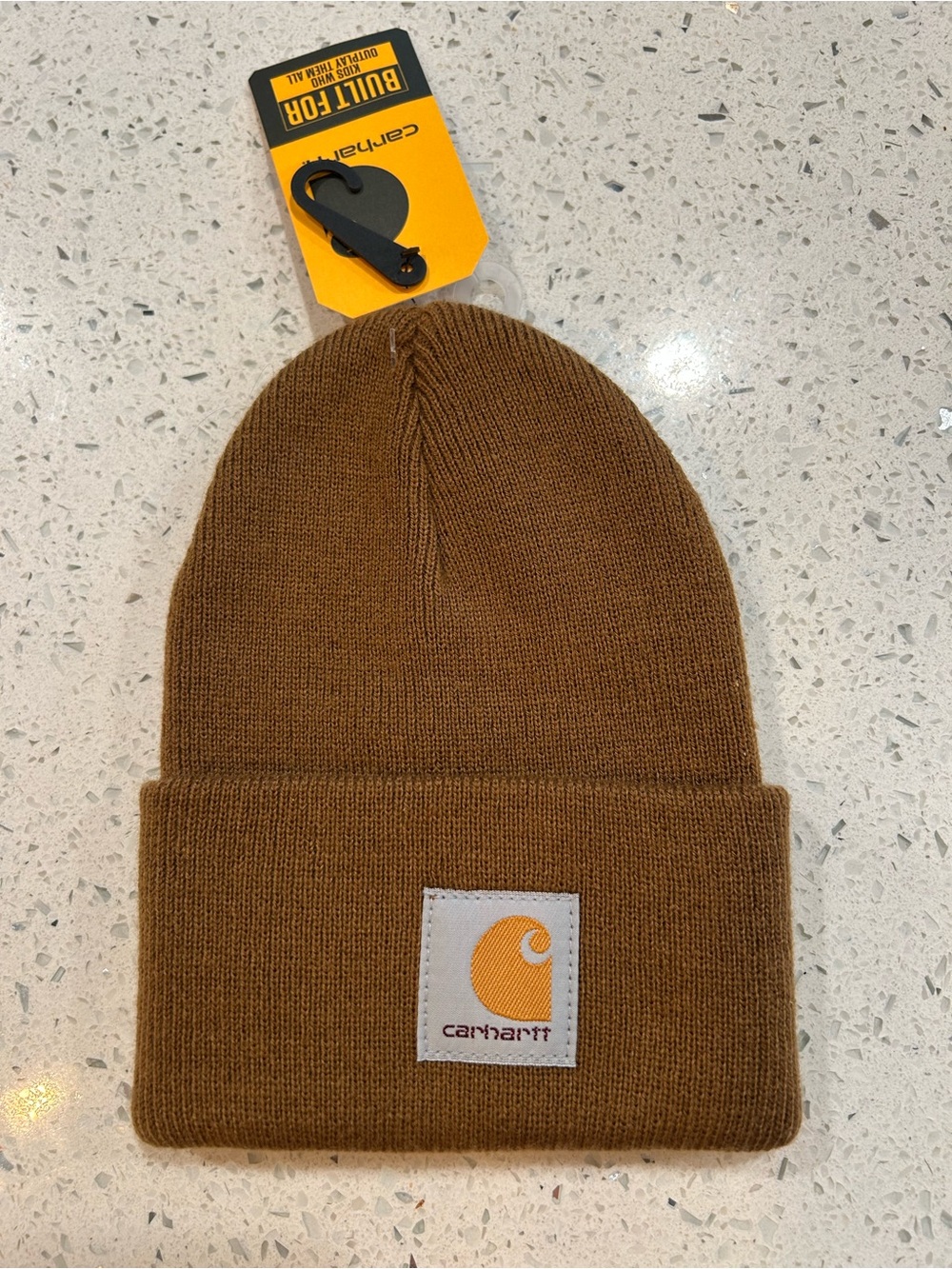 Carhartt Toddler Brown Cuffed Knit Beanie with Logo Patch